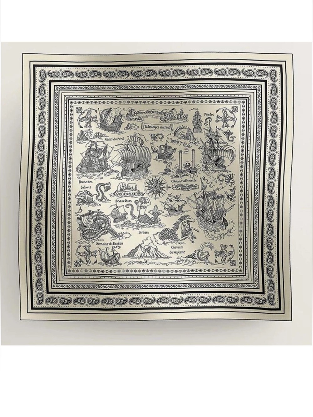 Hermes Tatouages Marine Bandana Shawl 140